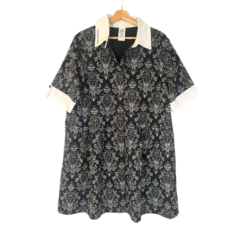 Disney Parks Haunted Mansion Glow in the Dark Wallpaper Print Shirt Dress XL - Picture 1 of 11